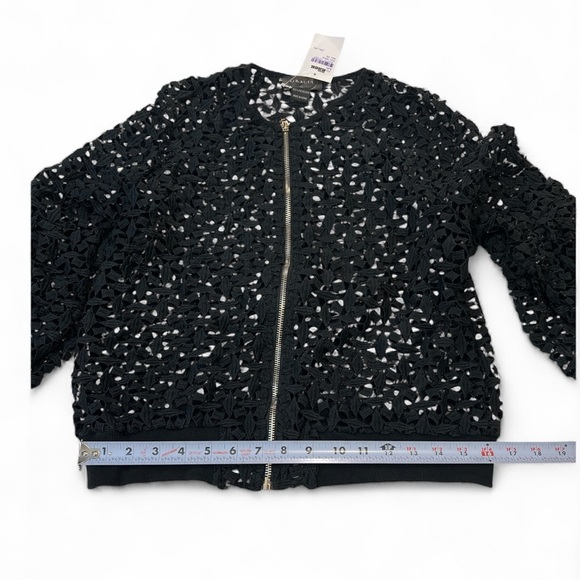 GRACIA Lace Bomber Jacket, Front Zip, Women’s, Color Black, Size Medium - Picture 5 of 10